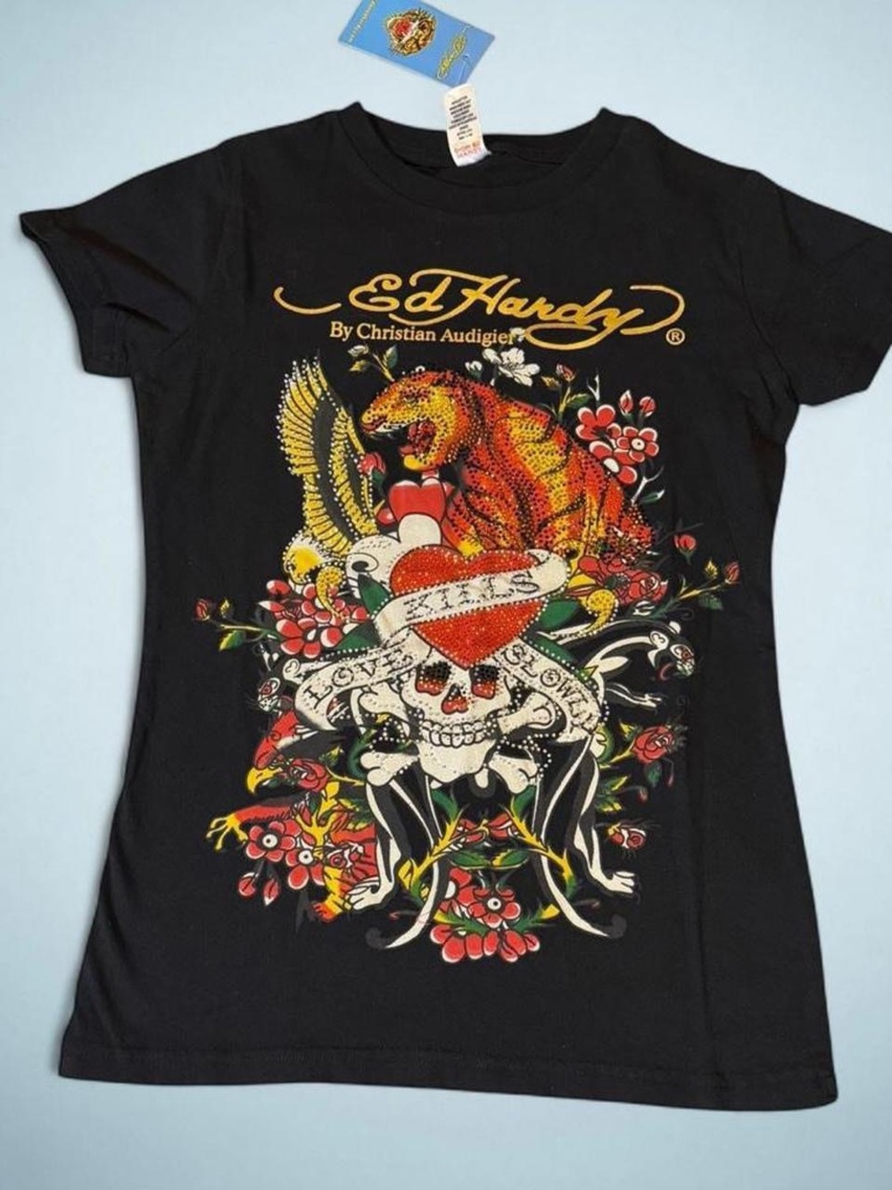 2000’s Deadstock Ed Hardy x Christian Audigier Tiger Rhinestone Skull Top 🐅🖤